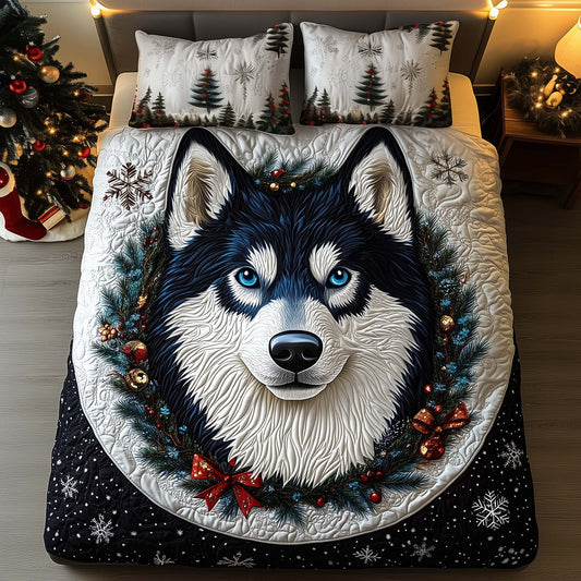 Snowy Husky 3-Piece Quilted Bedding Set GFTOQM1040