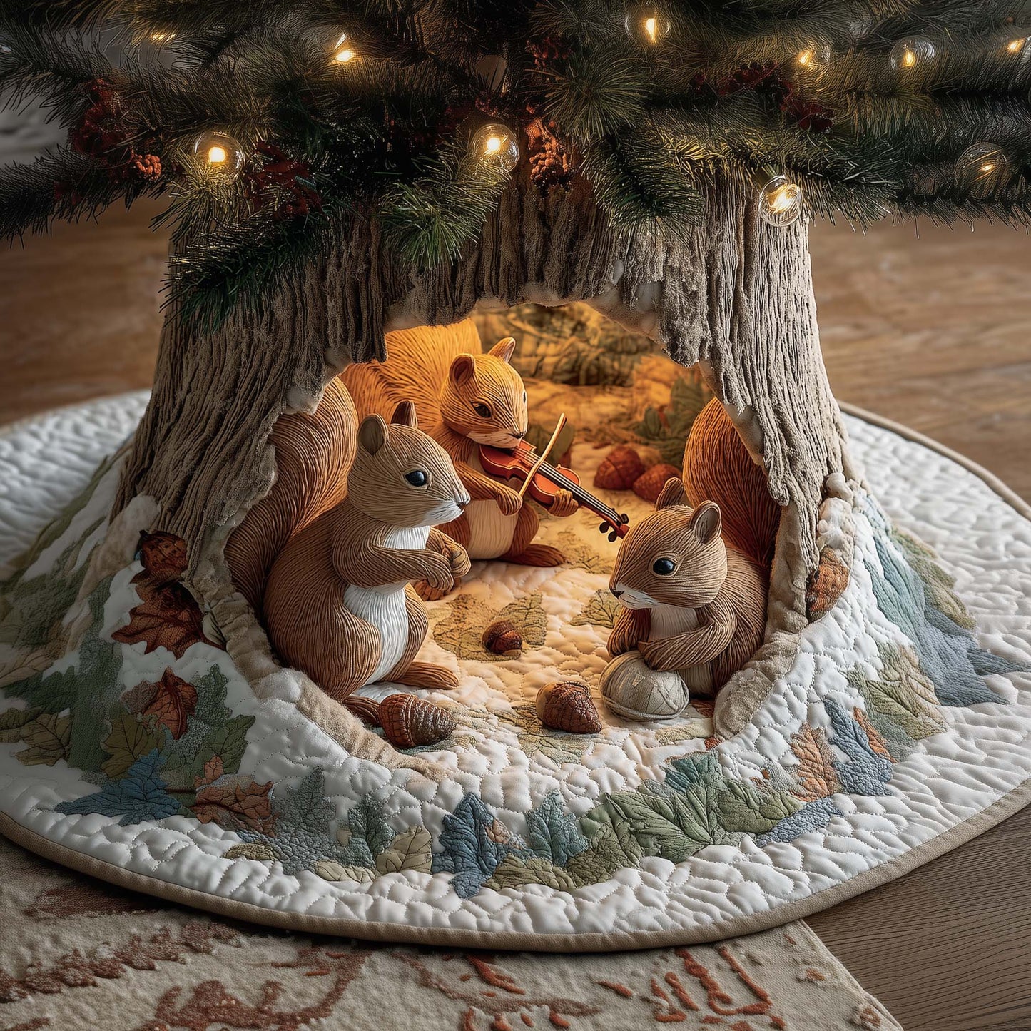 Squirrel Quartet Quilted Tree Skirt GFTOQM1052