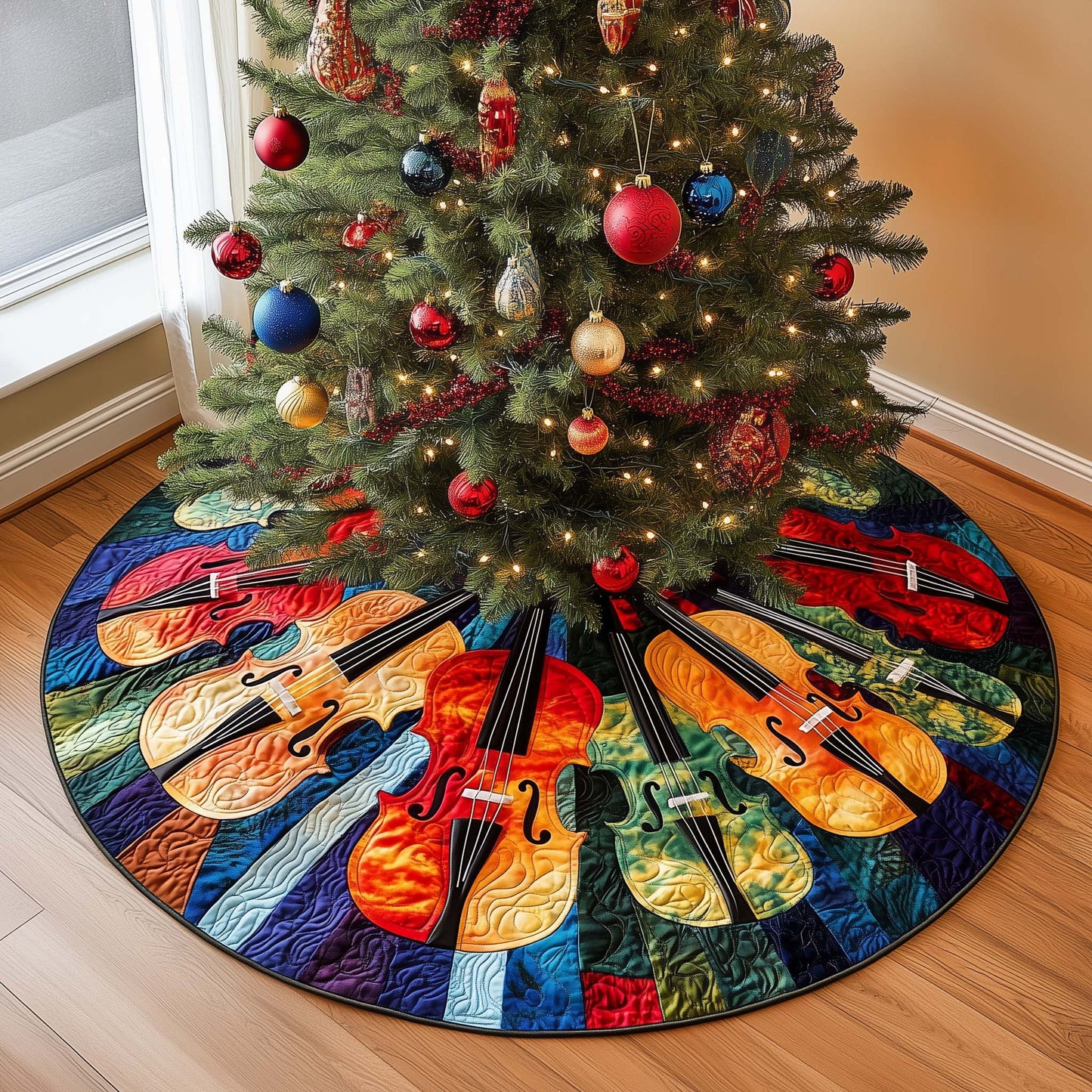 Rainbow Violins Quilted Tree Skirt GFTOQM1055