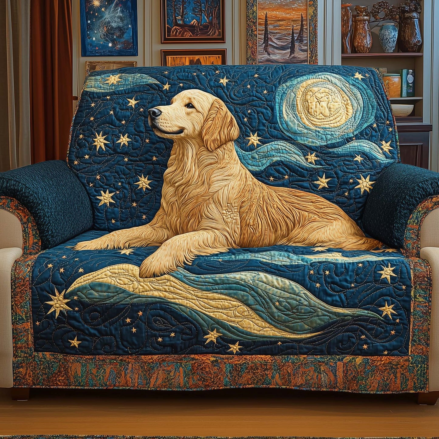 Stellar Golden Quilted Sofa Cover GFTOQM1061