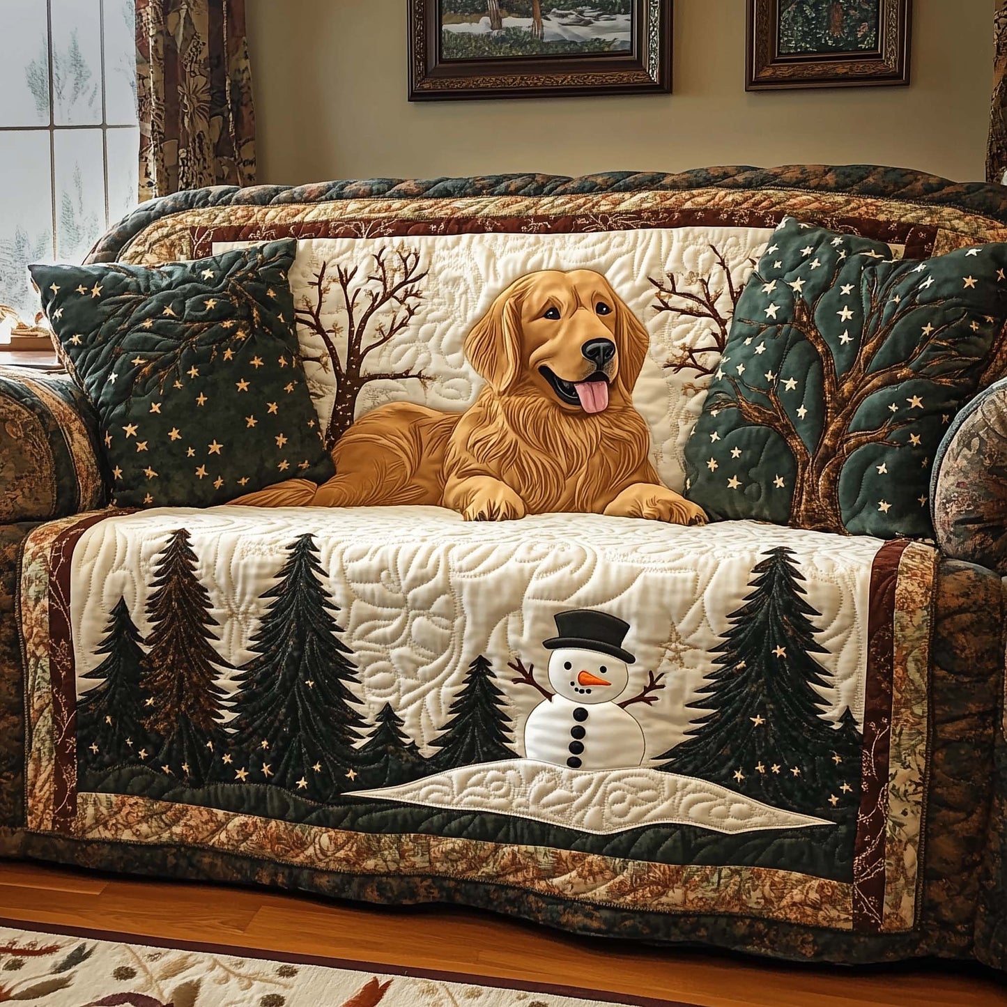 Forest Golden Quilted Sofa Cover GFTOQM1063