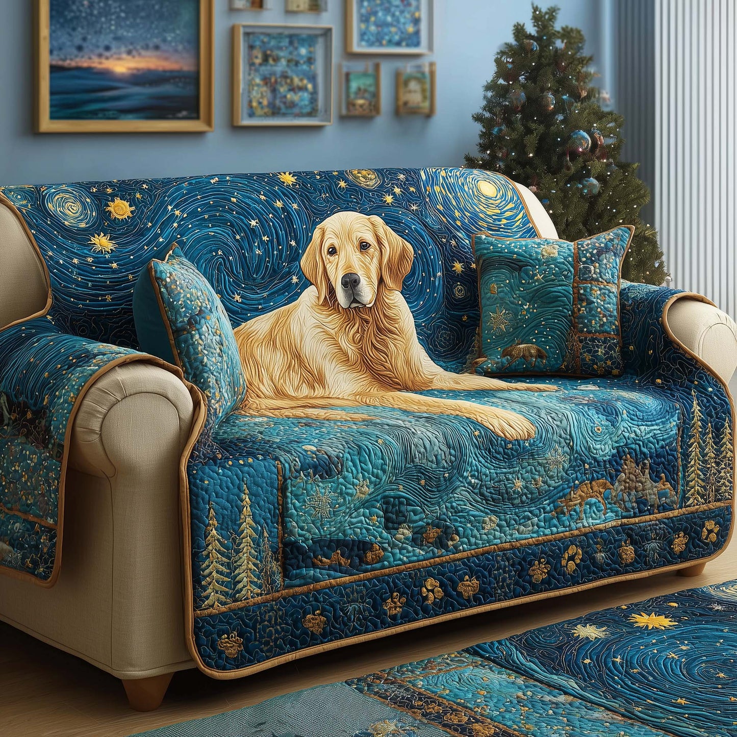 Galaxy Golden Quilted Sofa Cover GFTOQM1067