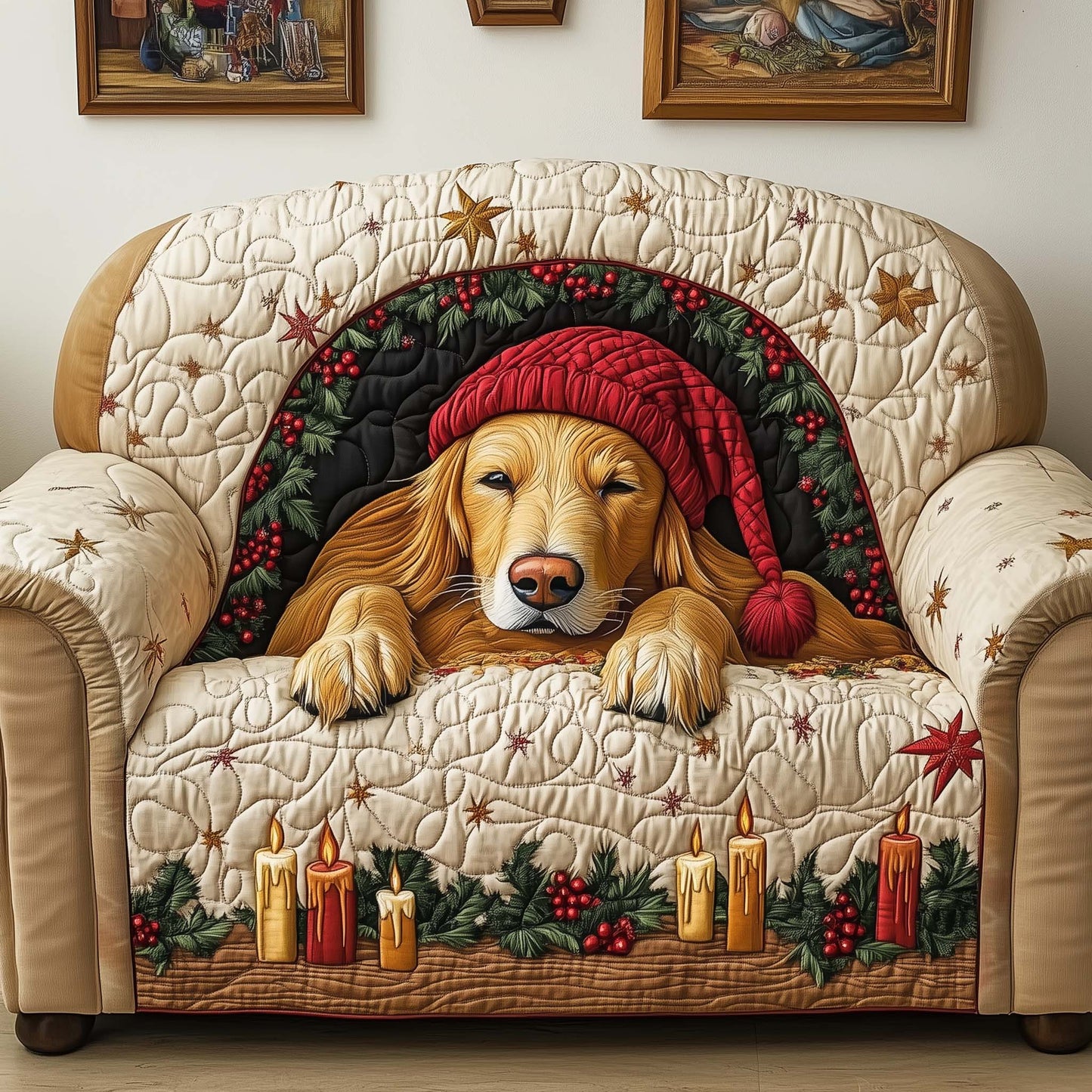 Candle Golden Quilted Sofa Cover GFTOQM1069