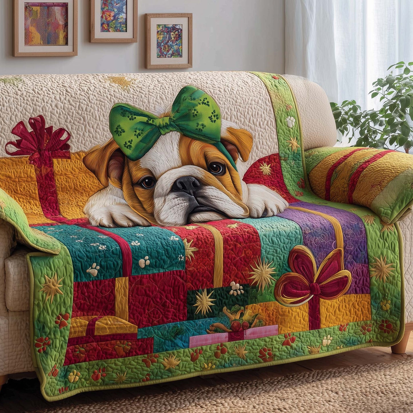 Gift Bulldog Quilted Sofa Cover GFTOQM1079