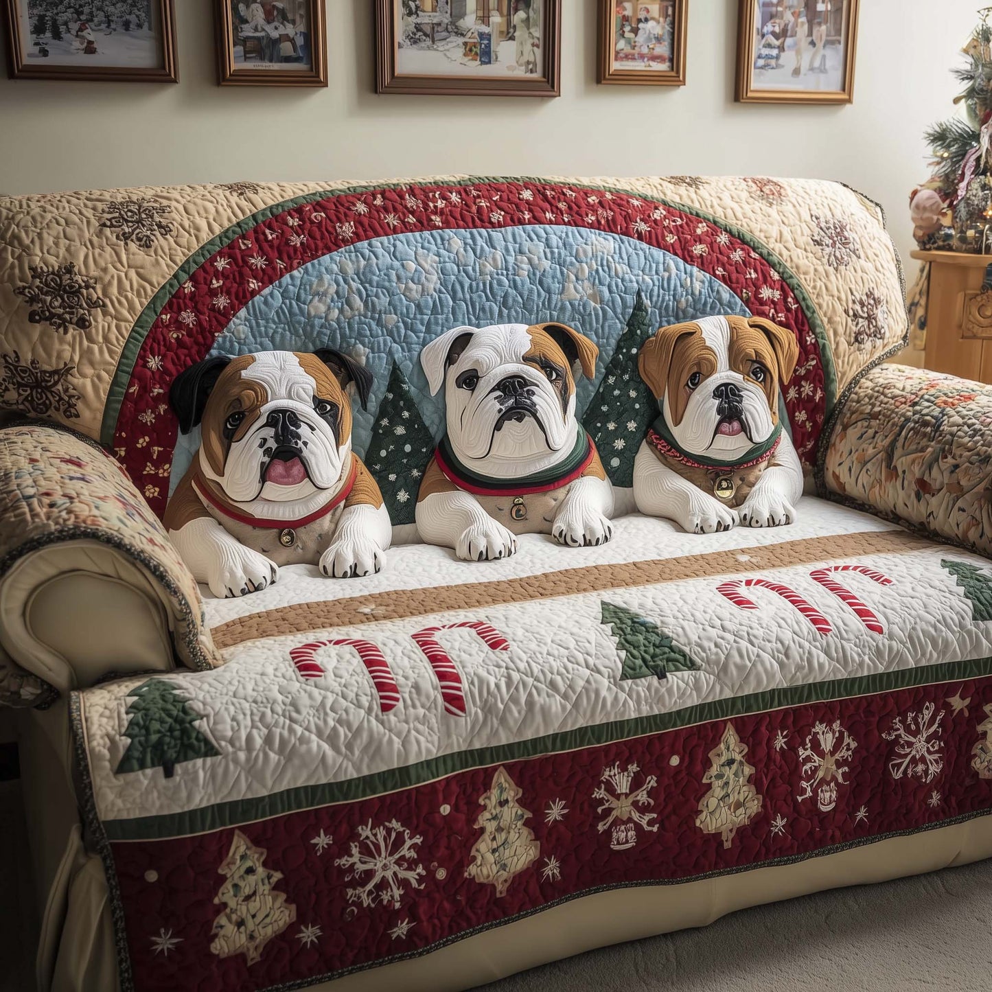 Cozy Bulldog Quilted Sofa Cover GFTOQM1082
