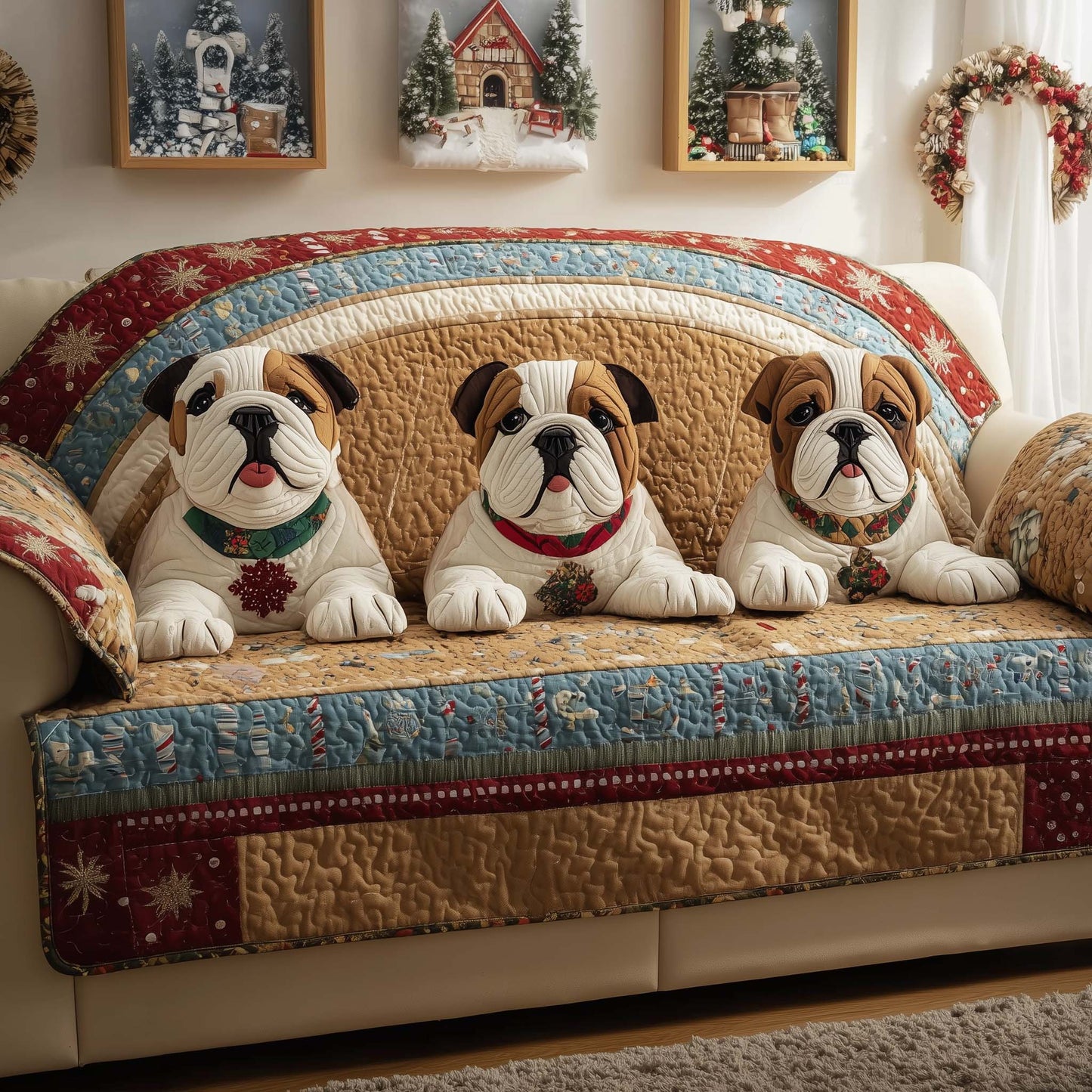 Candy Bulldogs Quilted Sofa Cover GFTOQM1083