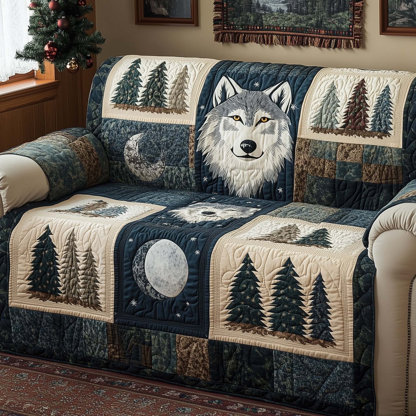 Lunar Wolf Quilted Sofa Cover GFTOQM1086