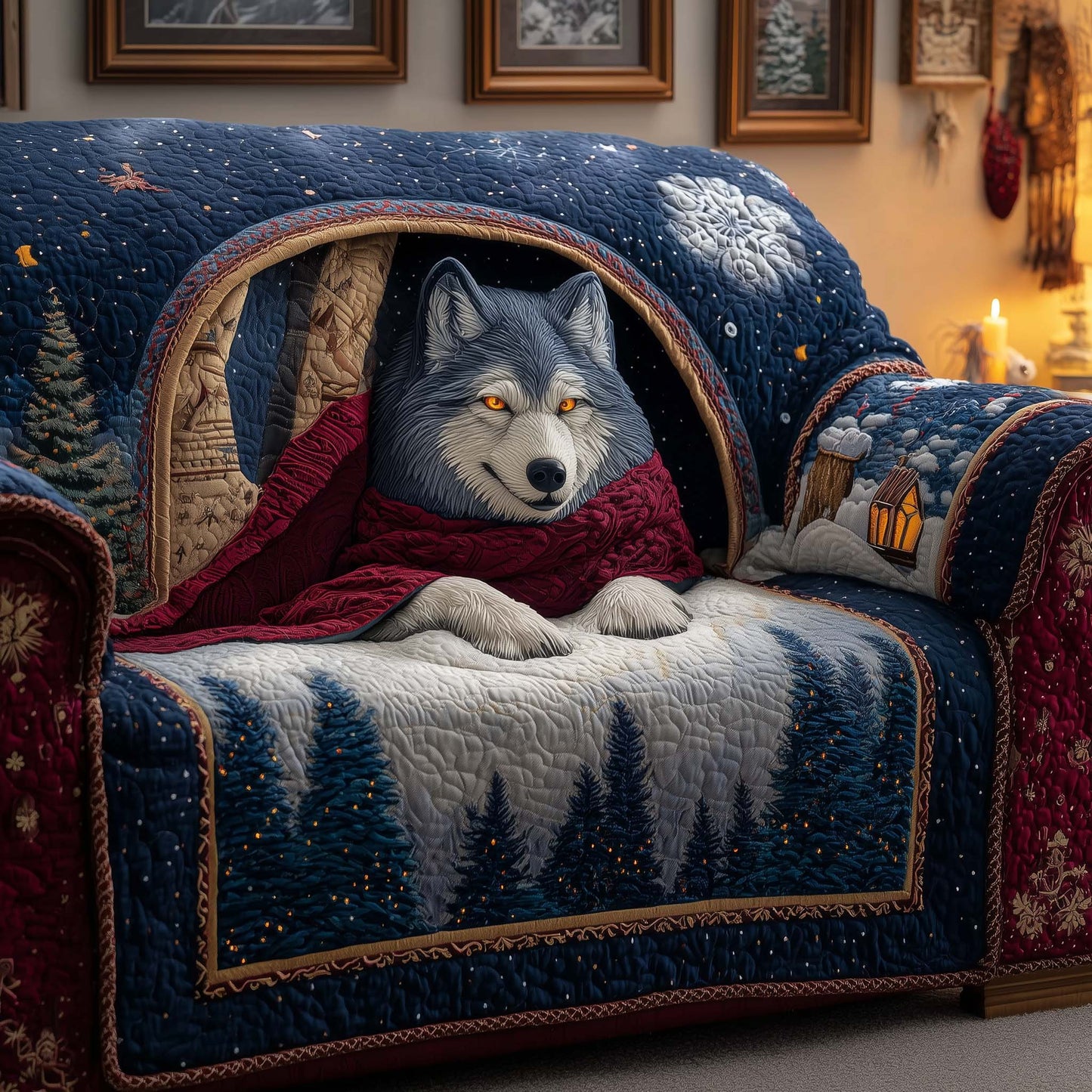 Twilight Wolf Quilted Sofa Cover GFTOQM1088