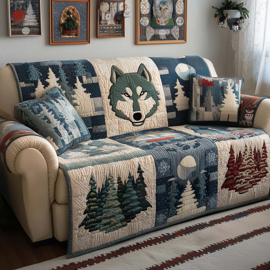 Patchwork Wolf Quilted Sofa Cover GFTOQM1089