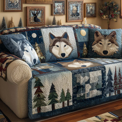 Patchwork Wolves Quilted Sofa Cover GFTOQM1092