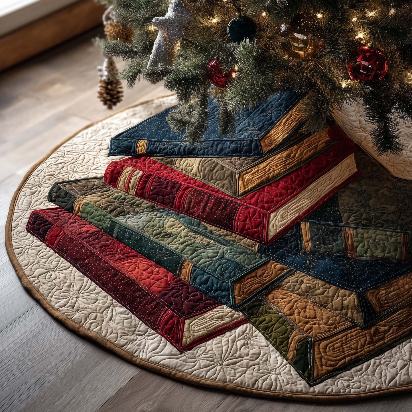 Stacked Books Quilted Tree Skirt GFTOQM1093