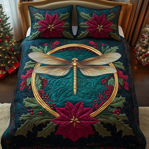 Golden Dragonfly 3-Piece Quilted Bedding Set GFTOQM1101