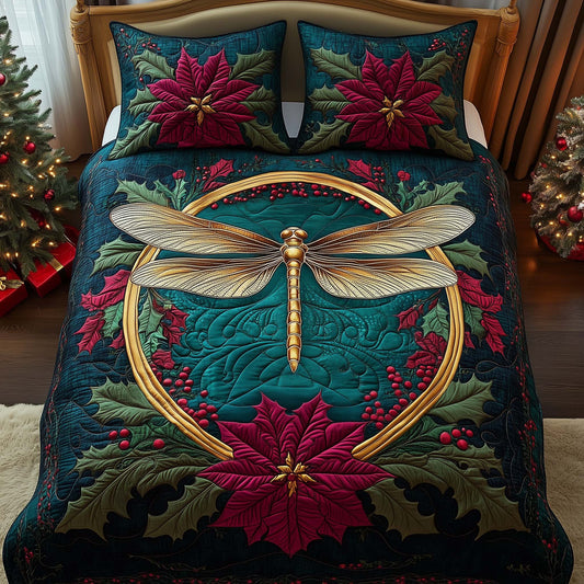 Golden Dragonfly 3-Piece Quilted Bedding Set GFTOQM1101