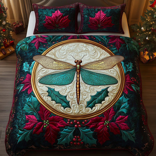 Emerald Dragonfly 3-Piece Quilted Bedding Set GFTOQM1102
