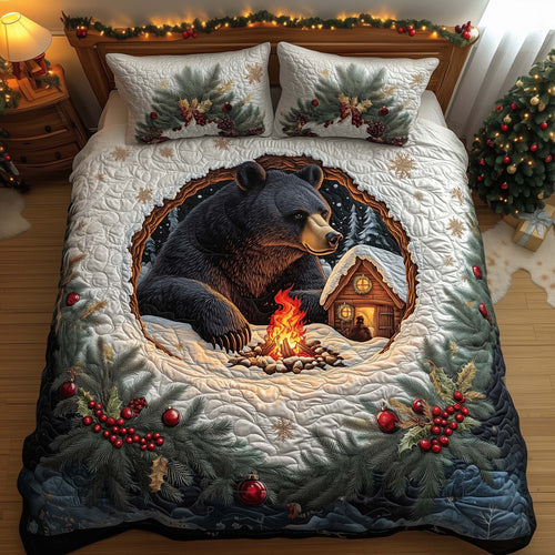 Campfire Bear 3-Piece Quilted Bedding Set GFTOQM1105