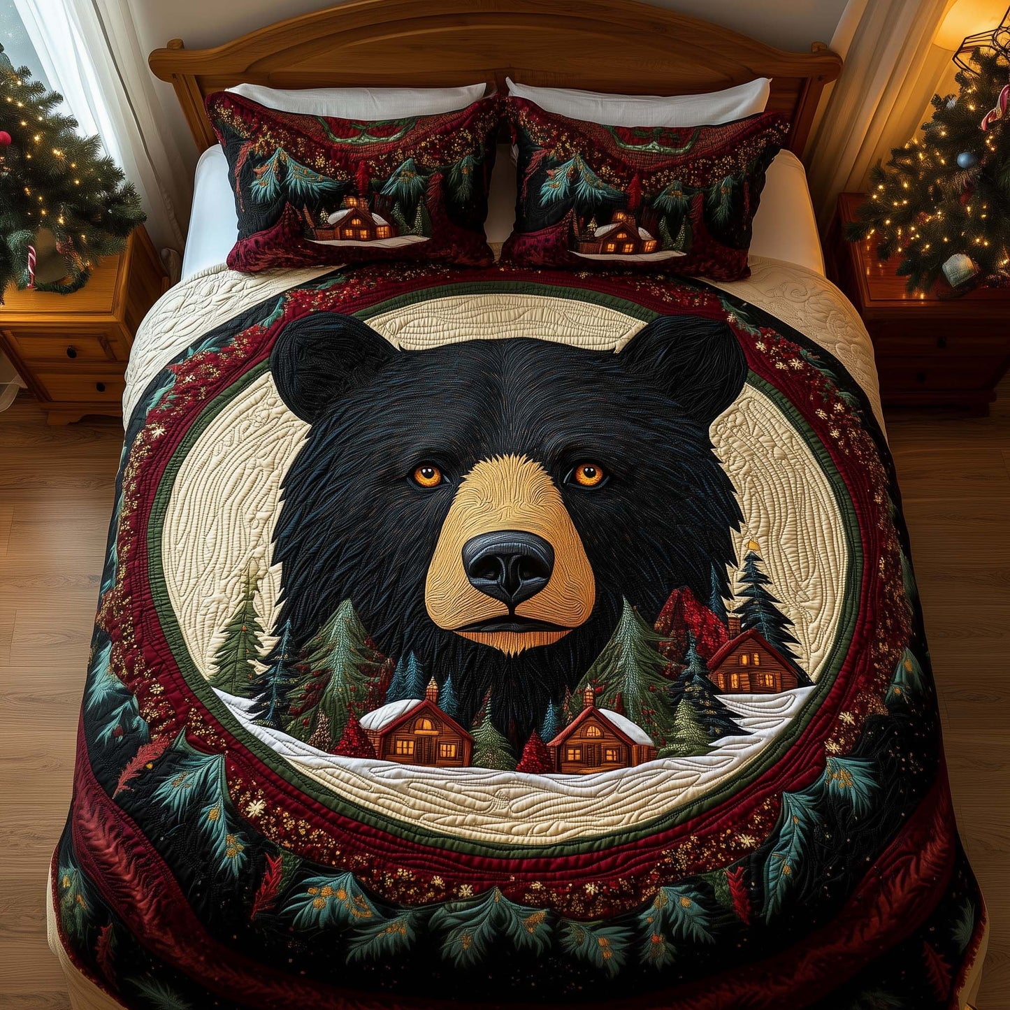 Midnight Bear 3-Piece Quilted Bedding Set GFTOQM1108