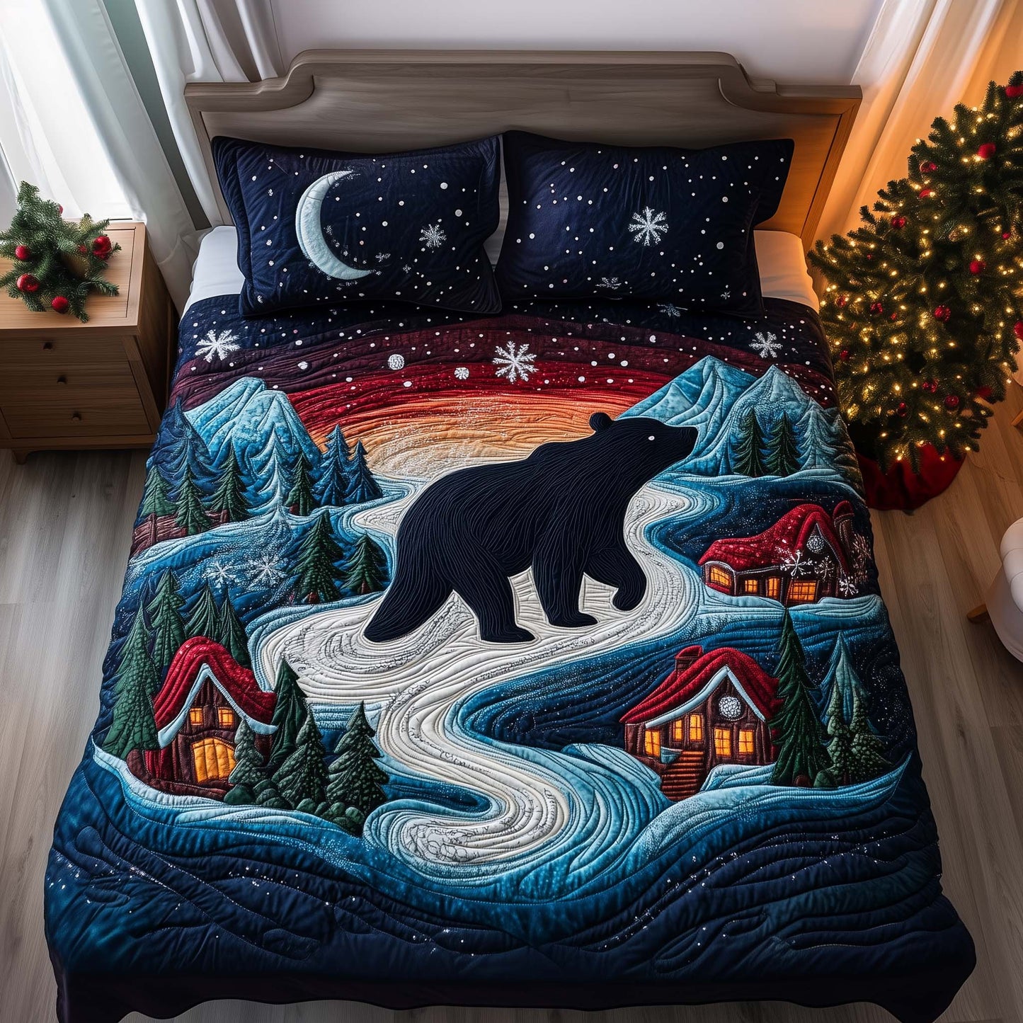 River Bear 3-Piece Quilted Bedding Set GFTOQM1116