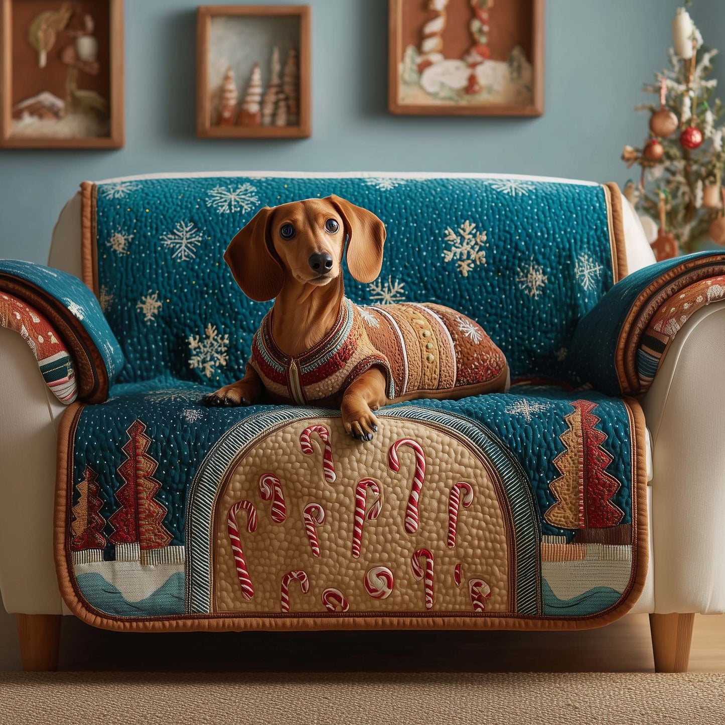 Candy Dachshund Quilted Sofa Cover GFTOQM1119