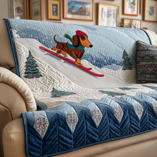 Ski Dachshund Quilted Sofa Cover GFTOQM1126