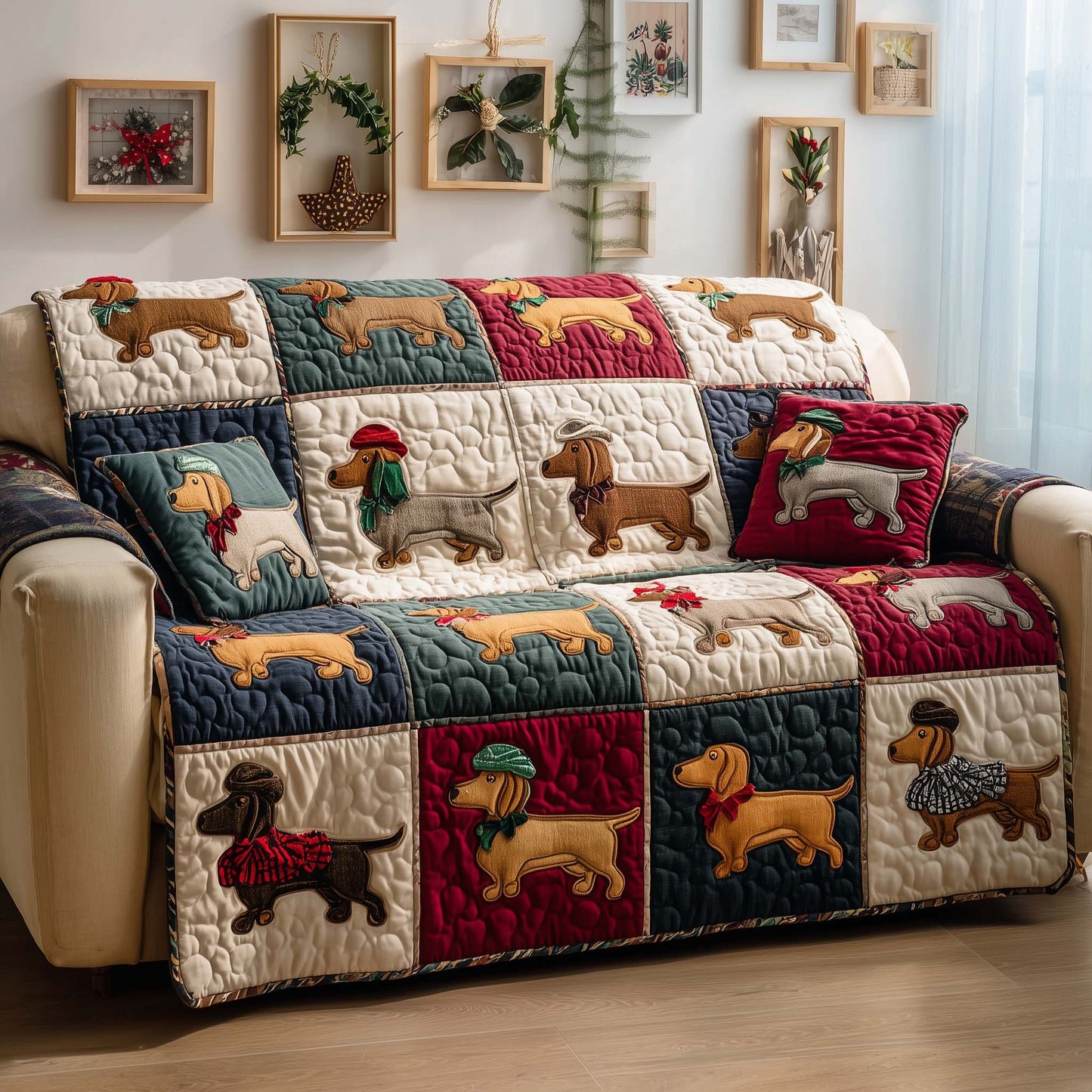 Dapper Dachshund Quilted Sofa Cover GFTOQM1127