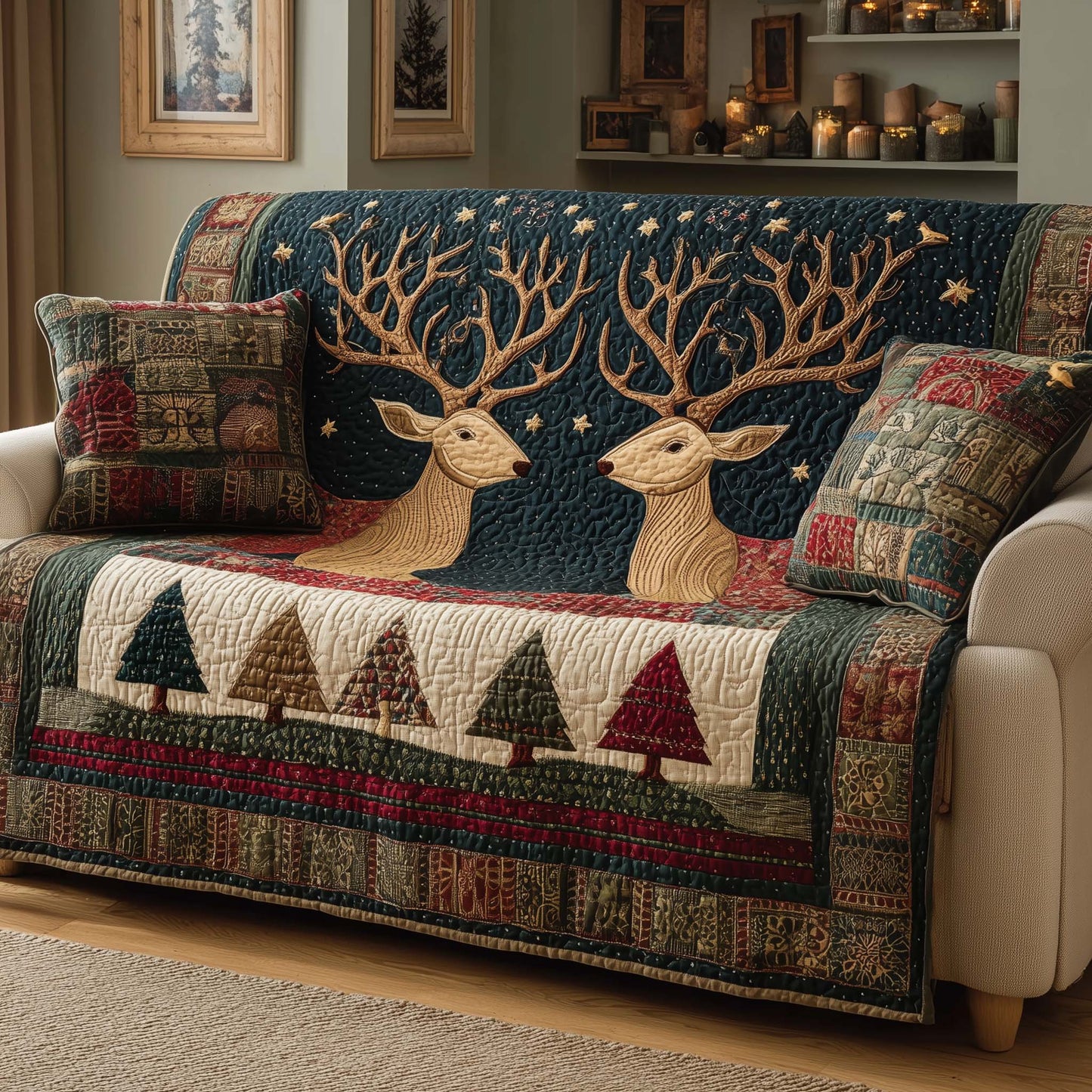 Starred Stags Quilted Sofa Cover GFTOQM1129