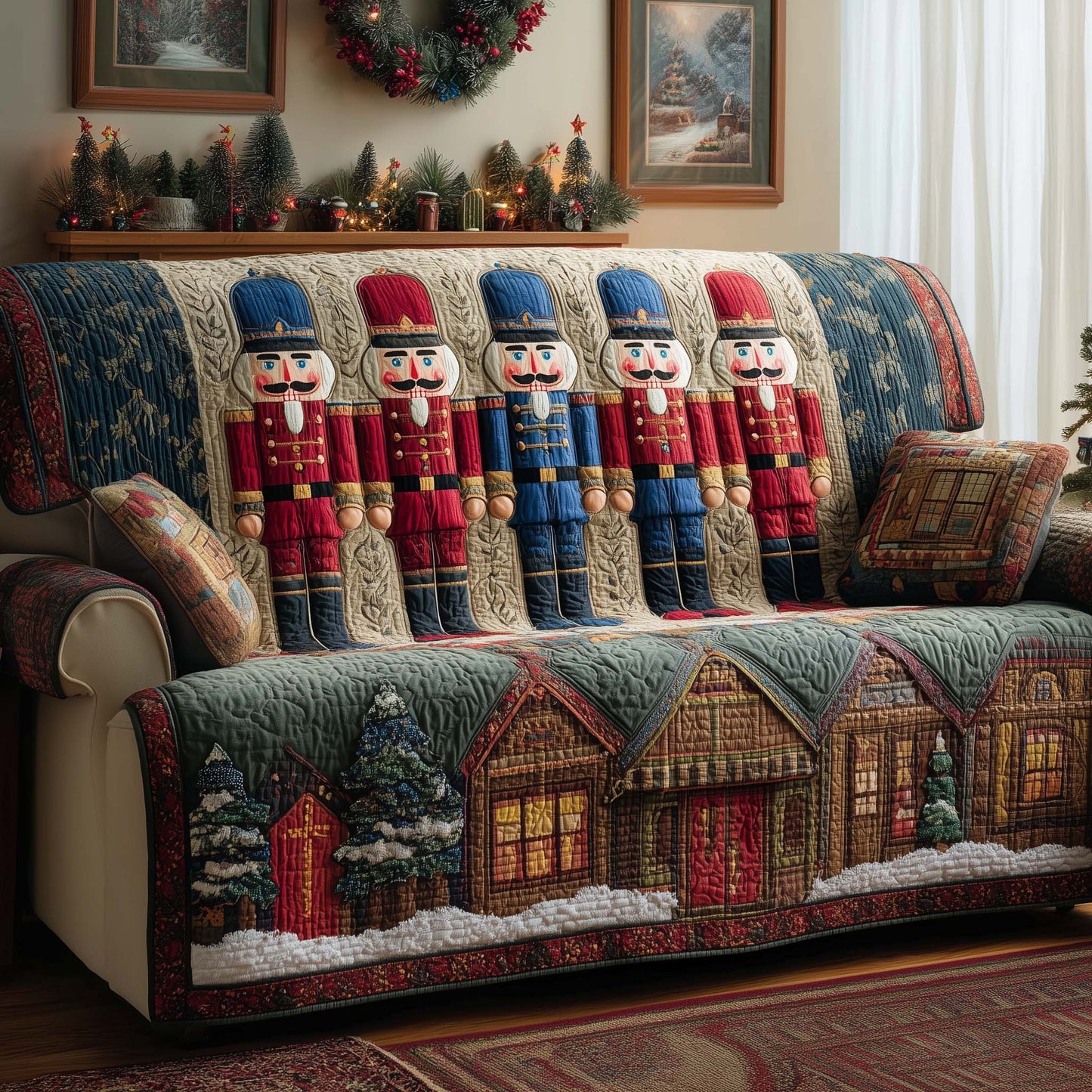 Nutcracker Row Quilted Sofa Cover GFTOQM1131