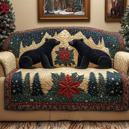 Poinsettia Bears Quilted Sofa Cover GFTOQM1136