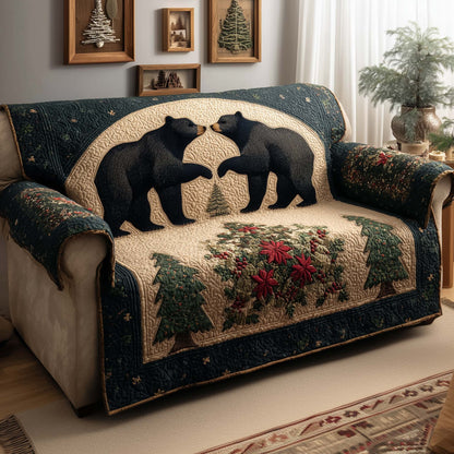 Poinsettia Bears Quilted Sofa Cover GFTOQM1146