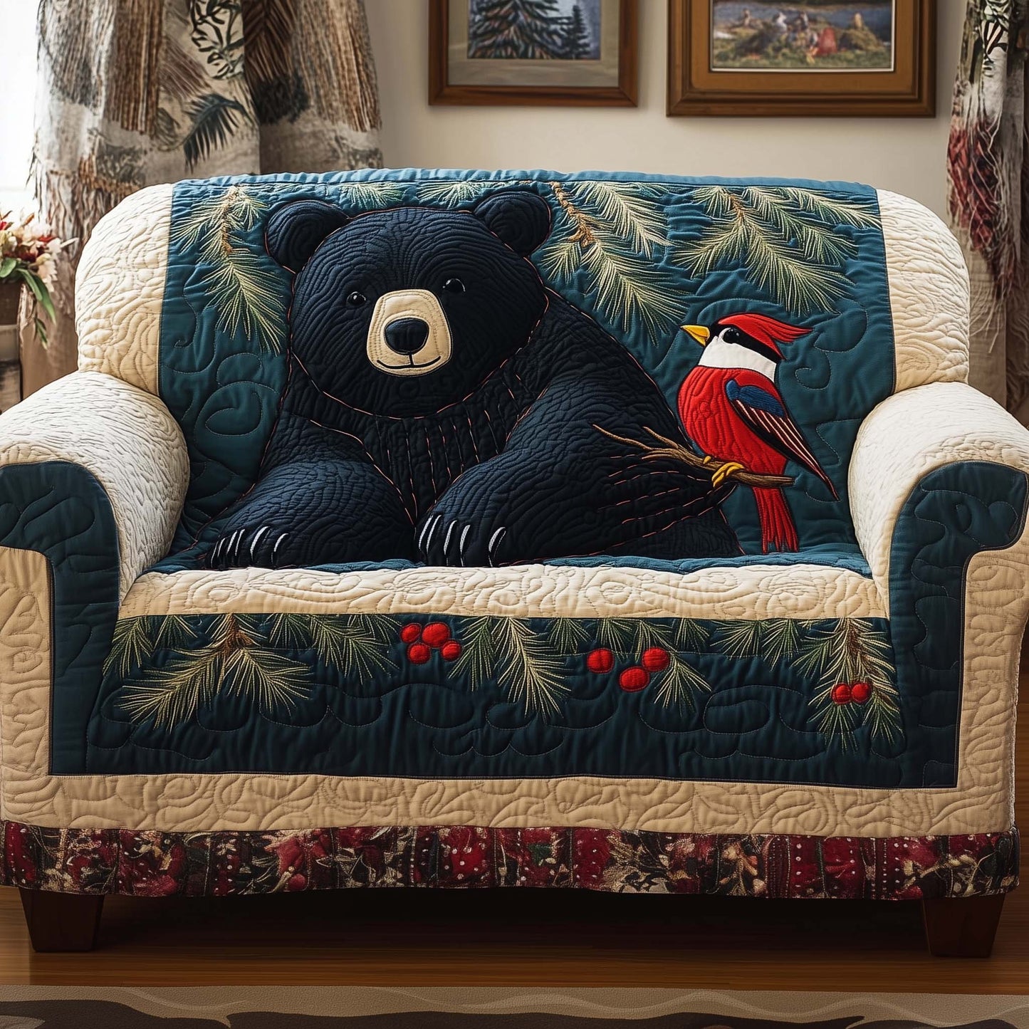 Cardinal Bear Quilted Sofa Cover GFTOQM1147