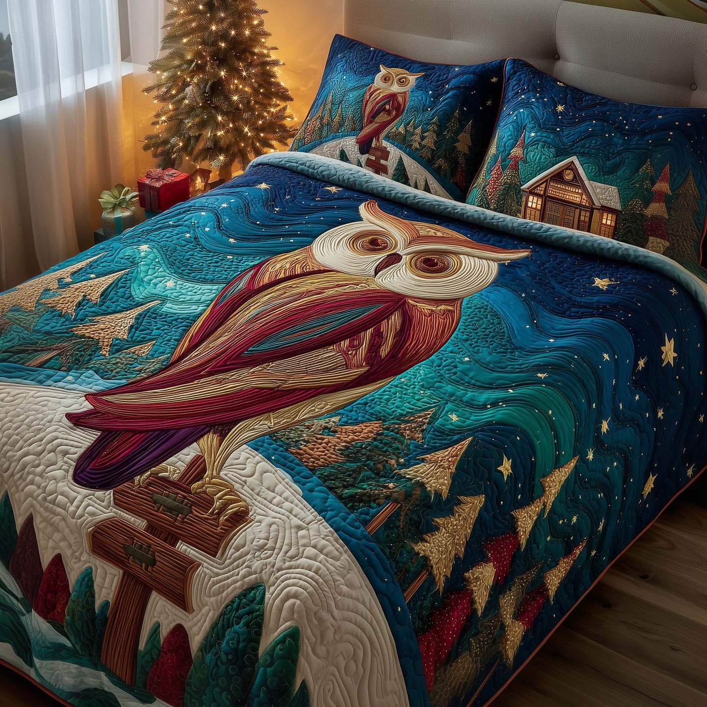 Starlit Owl 3-Piece Quilted Bedding Set GFTOQM1152