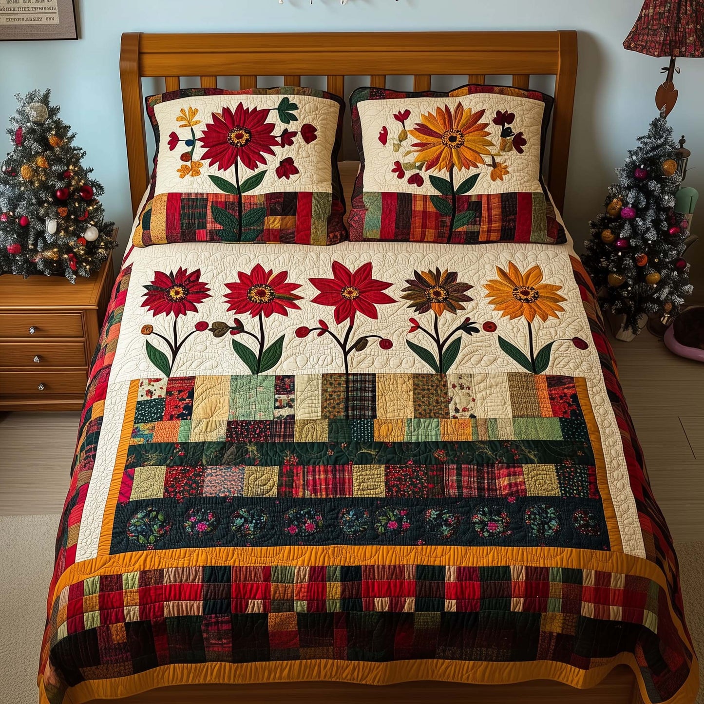Autumn Blooms 3-Piece Quilted Bedding Set GFTOQM1163