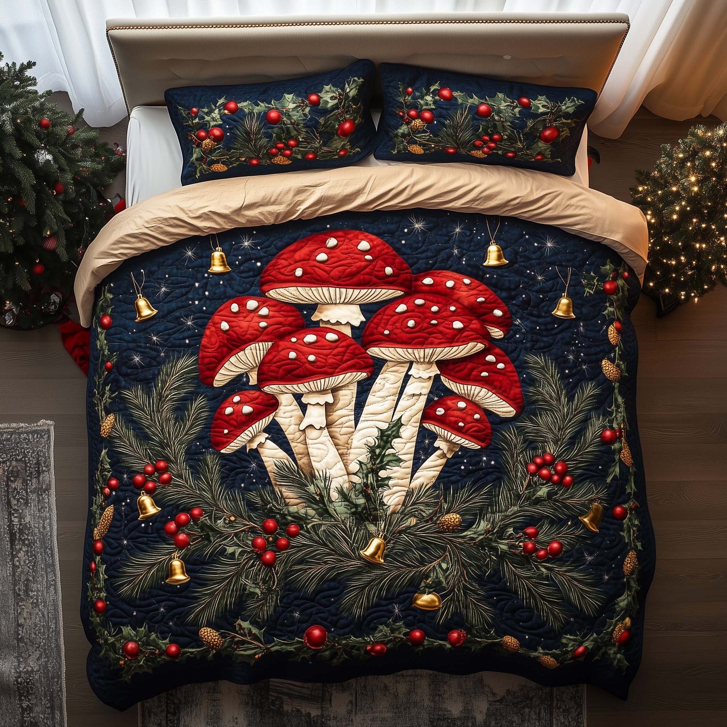 Bell Shrooms 3-Piece Quilted Bedding Set GFTOQM1280
