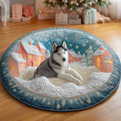 Christmas Husky Quilted Round Mat GFTOQM128