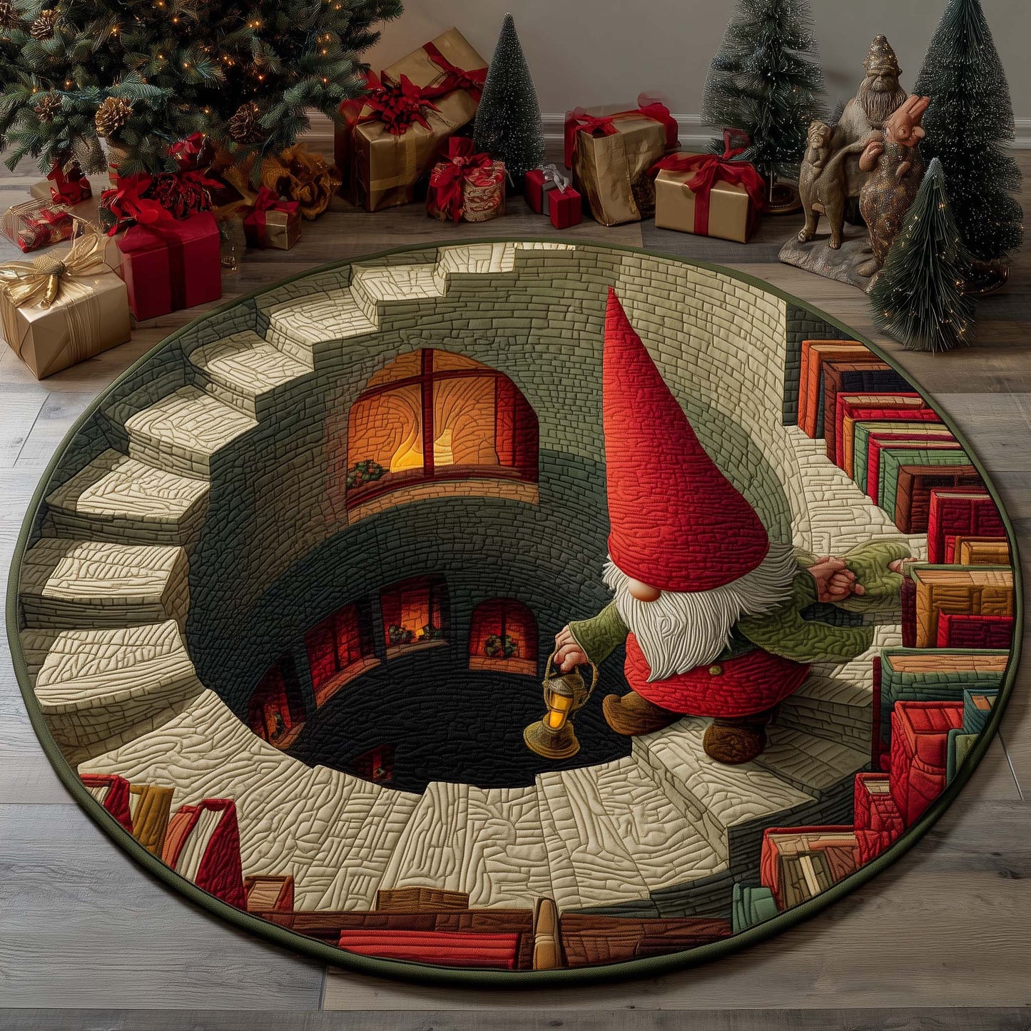 Gnome Stairway Quilted Round Mat GFTOQM1292