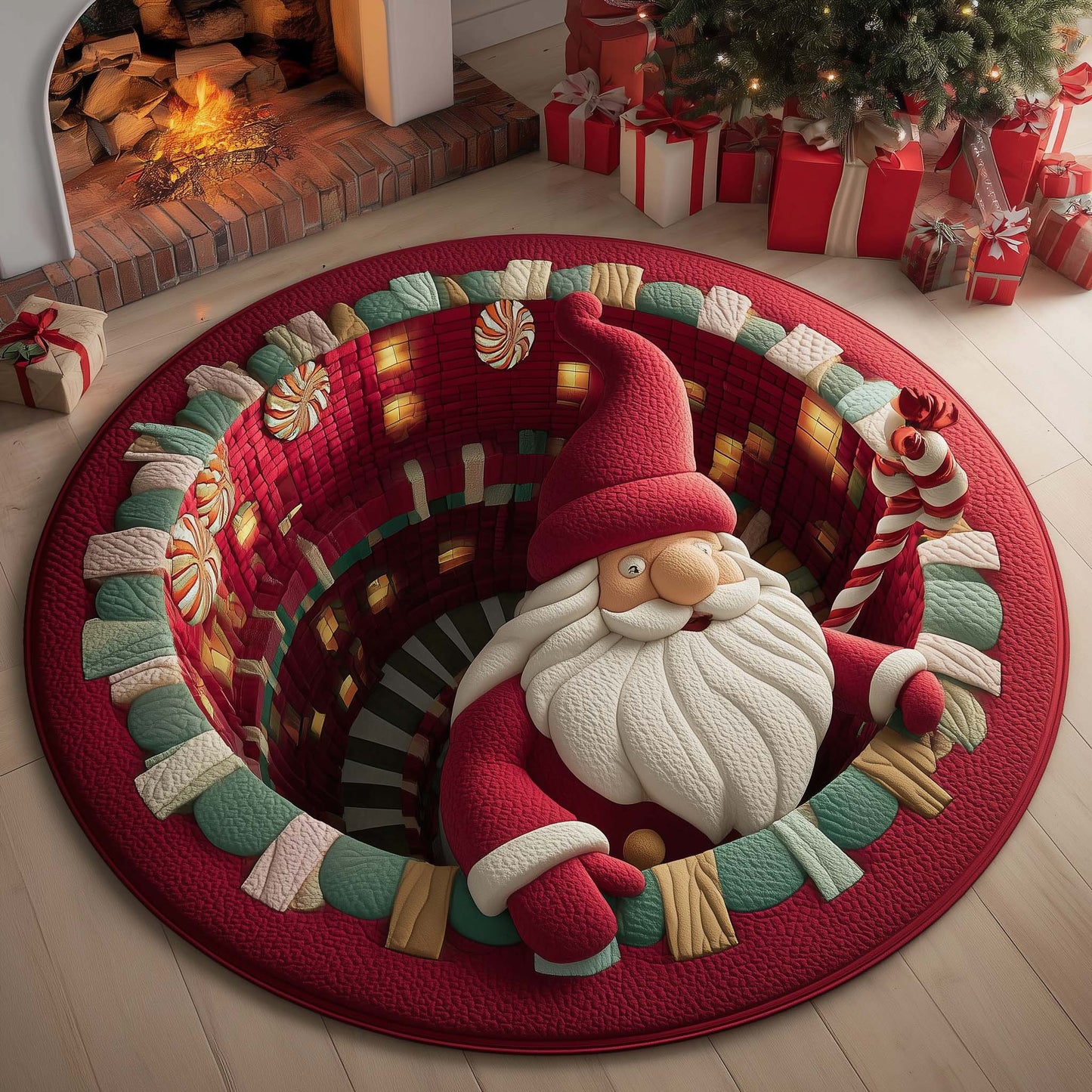 Peppermint Gnome Quilted Round Mat GFTOQM1295