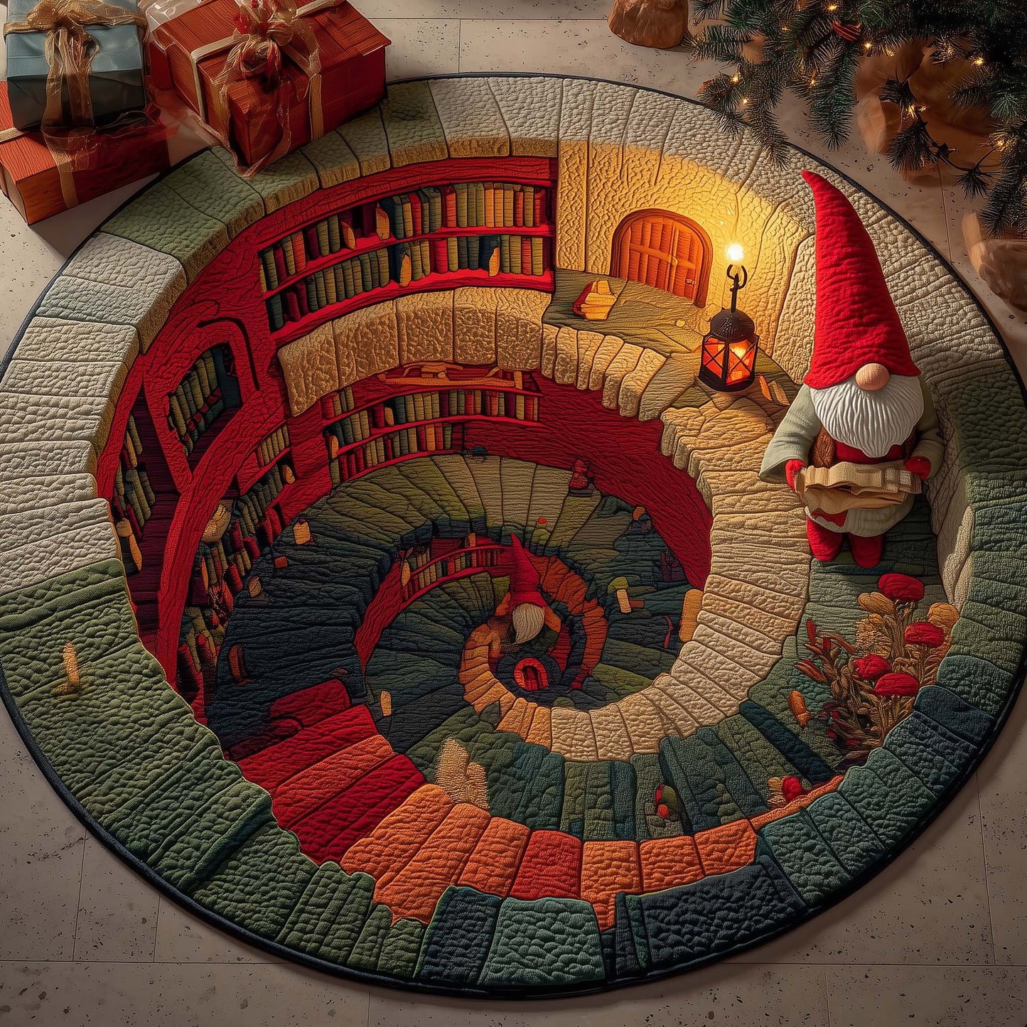 Library Gnome Quilted Round Mat GFTOQM1296