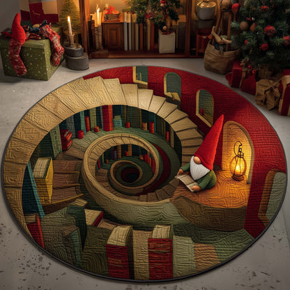 Gnome Library Quilted Round Mat GFTOQM1297