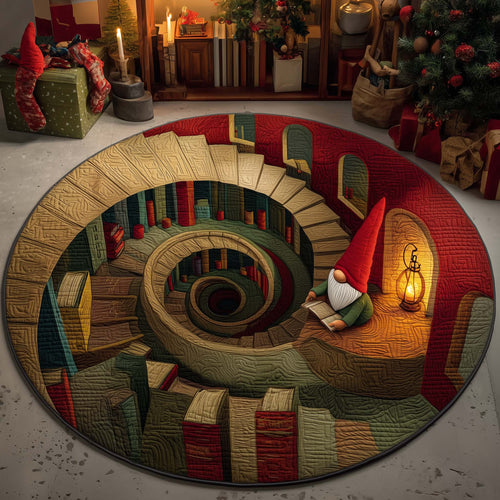 Gnome Library Quilted Round Mat GFTOQM1297