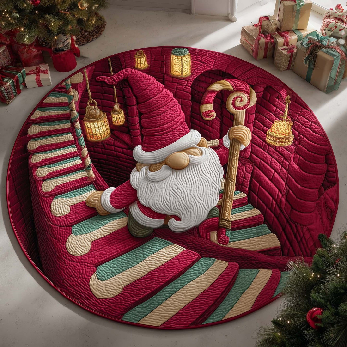 Stairway Gnome Quilted Round Mat GFTOQM1298