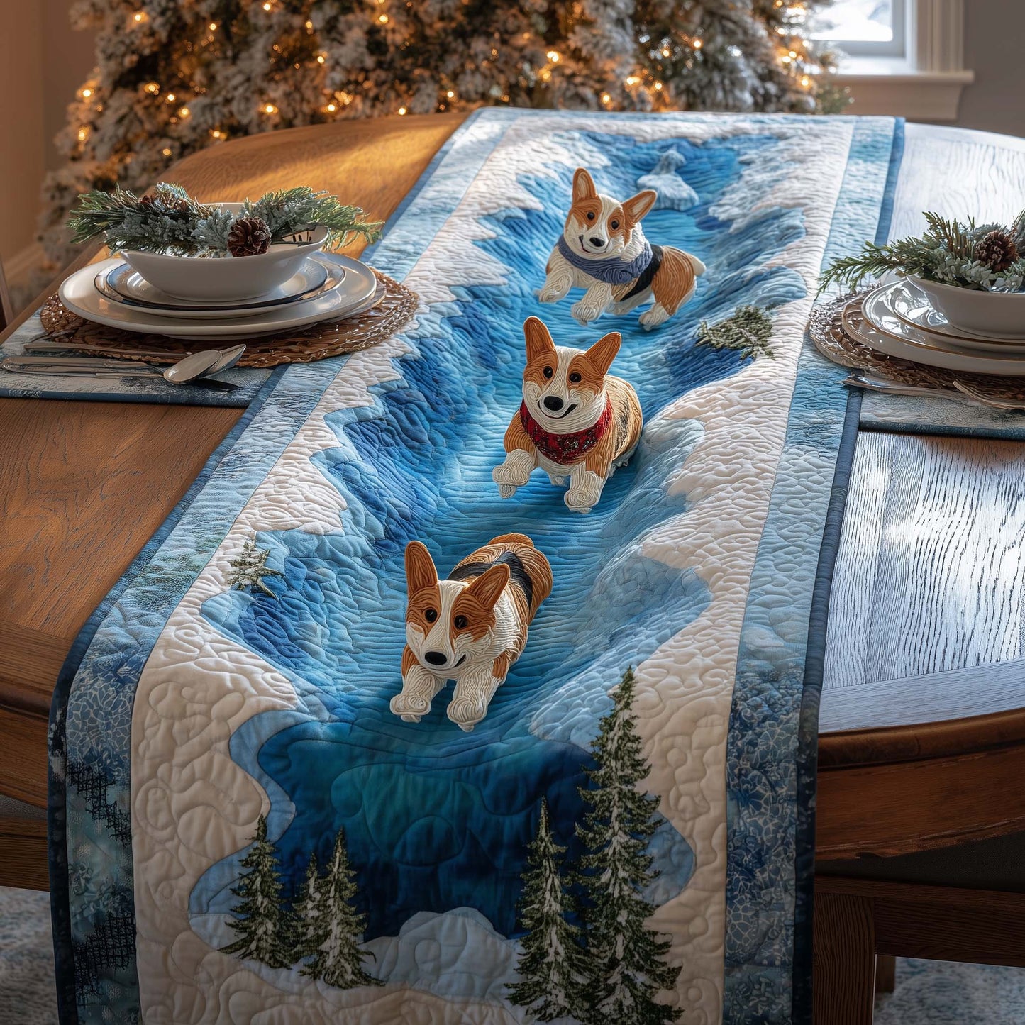 Corgi Glacier Quilted Table Runner GFTOQM1305
