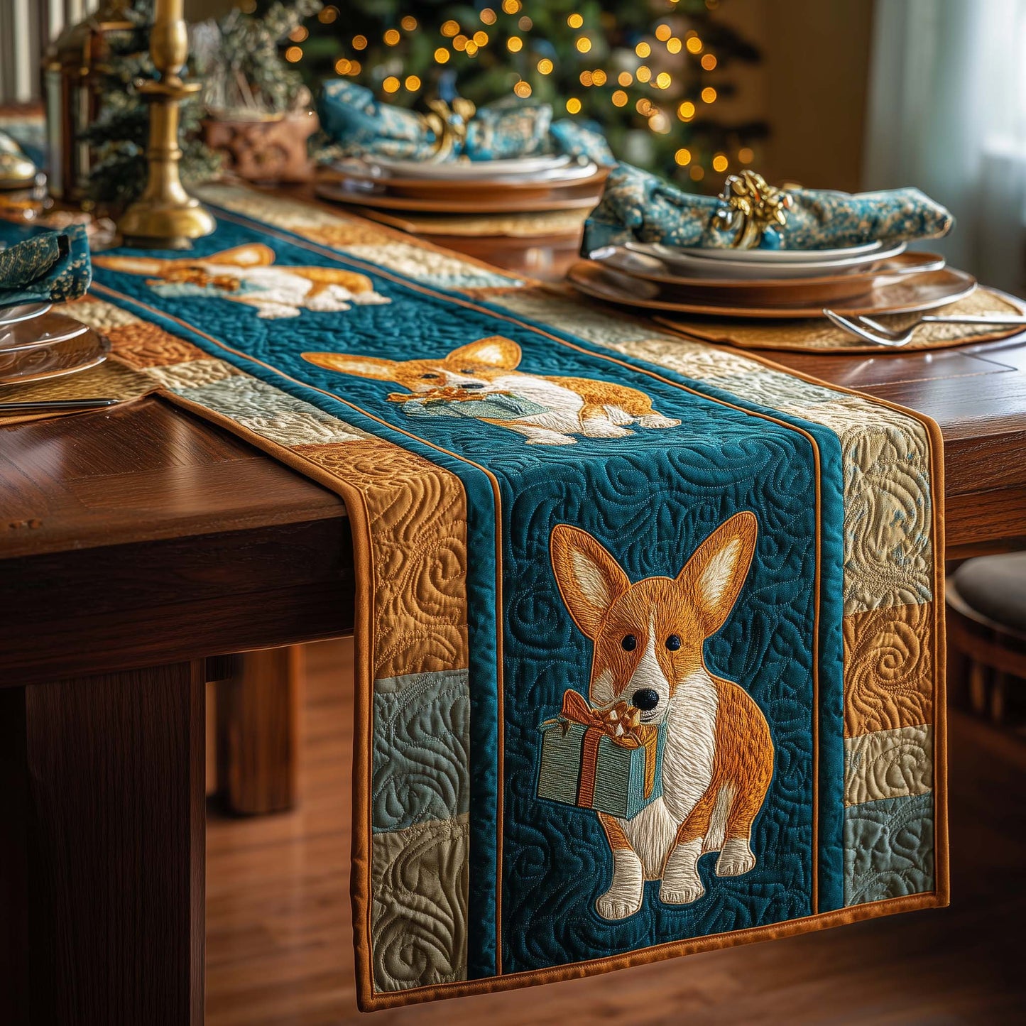 Corgi Parcel Quilted Table Runner GFTOQM1308