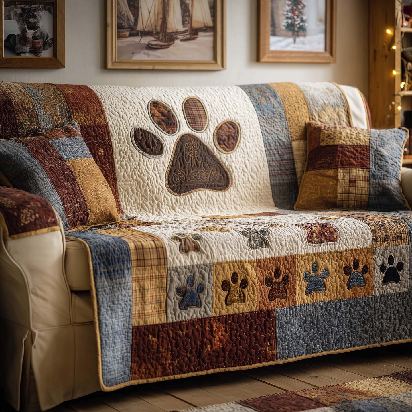 Autumn Paw Quilted Sofa Cover GFTOQM1318