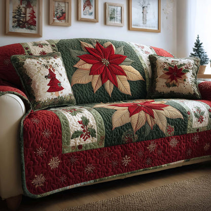 Poinsettia Bloom Quilted Sofa Cover GFTOQM1319