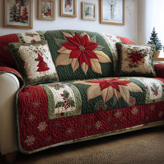 Poinsettia Bloom Quilted Sofa Cover GFTOQM1319