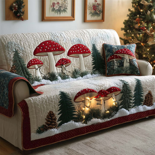 Snowy Mushrooms Quilted Sofa Cover GFTOQM1354