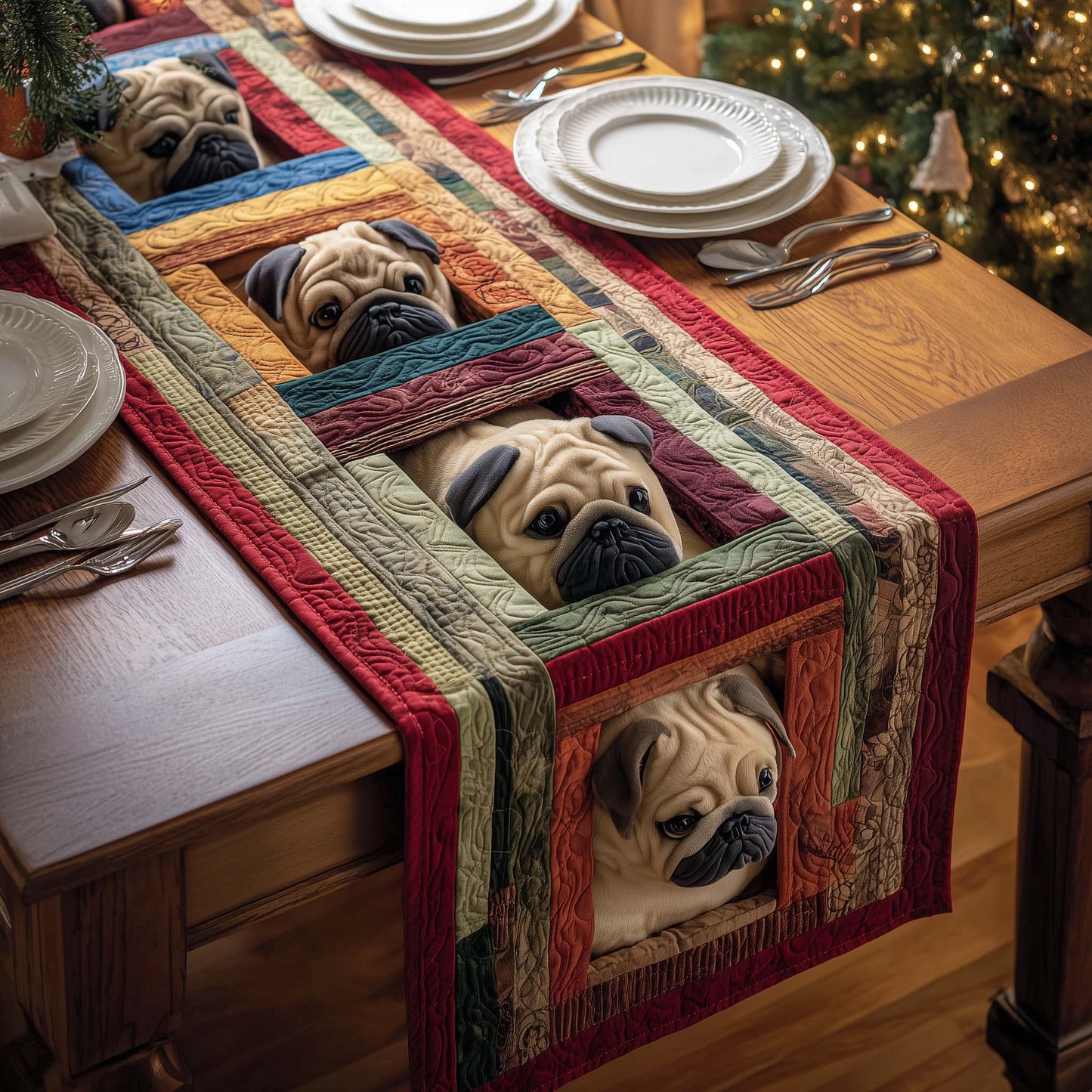 Peek Pugs Quilted Table Runner GFTOQM1364