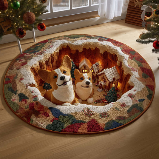 Tunneled Corgi Quilted Round Mat GFTOQM136