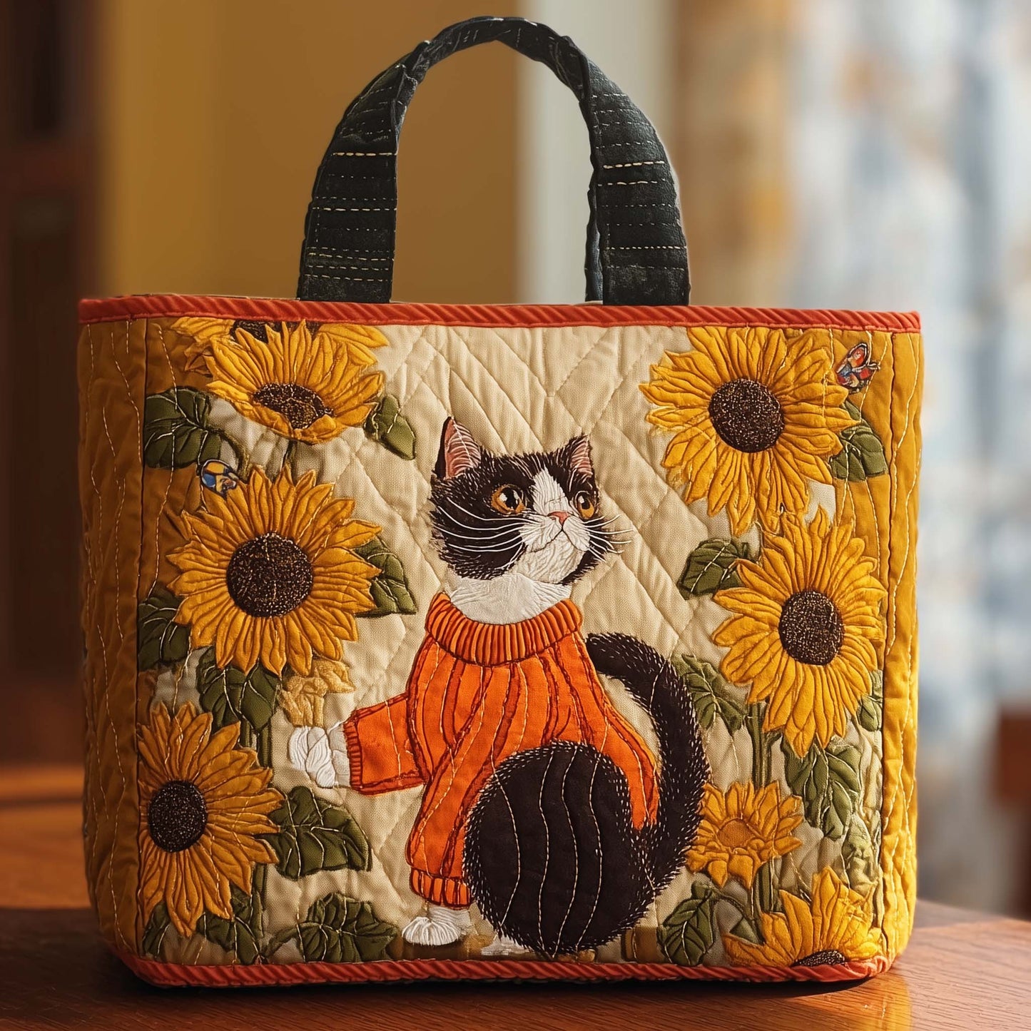 Sunflower Cat Quilted Tote Bag GFTOQM13