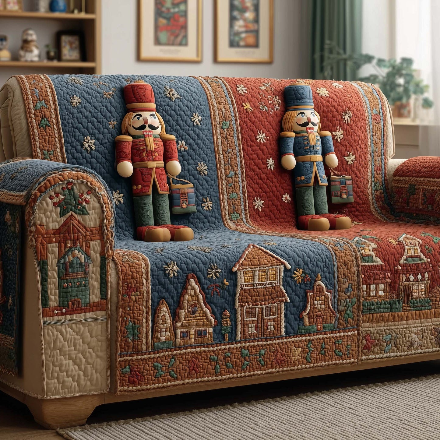 Village Nutcracker Quilted Sofa Cover GFTOQM1467