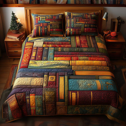 Book Mosaic 3-Piece Quilted Bedding Set GFTOQM1473
